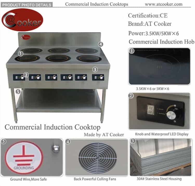 5000w restaurant commercial induction range 6 burners