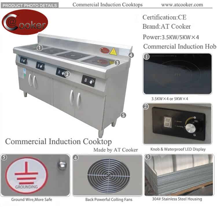 4 burner freestanding commercial induction cooktop for restaurant kitchen