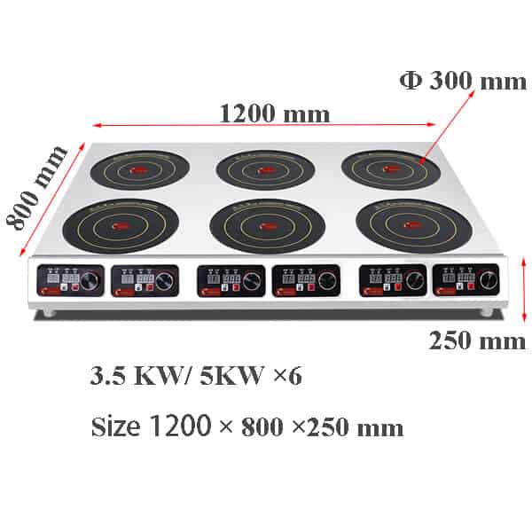 6 hobs commercial induction cooktop BZTA6C6 SIZE