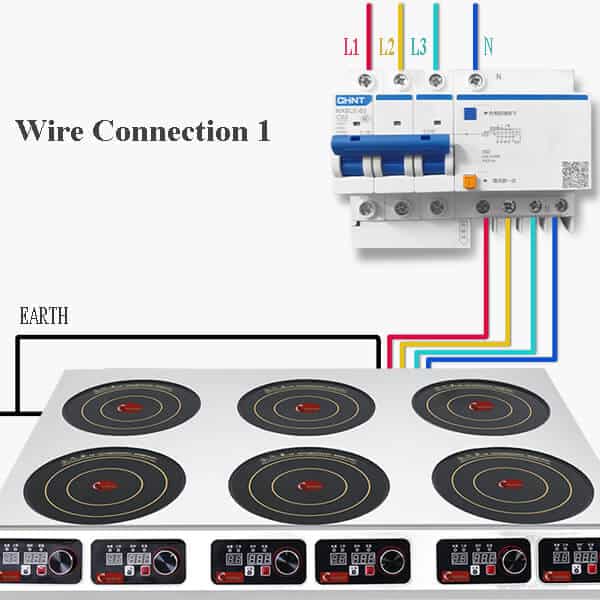 6 hobs commercial induction cooktop BZTA6C6 WIRE CONNERCTION