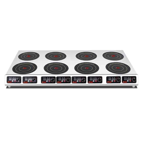 Multi-hob commercial induction cooktop with voltage specifications