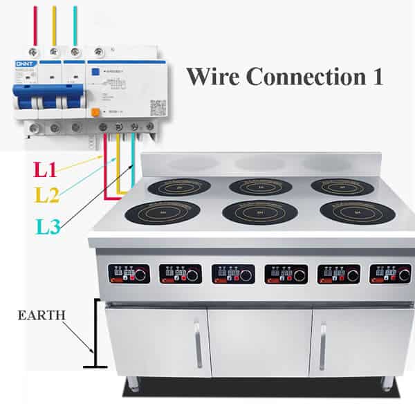 freestanding commercial induction range 6 hobs ATTABZ6A wire connection
