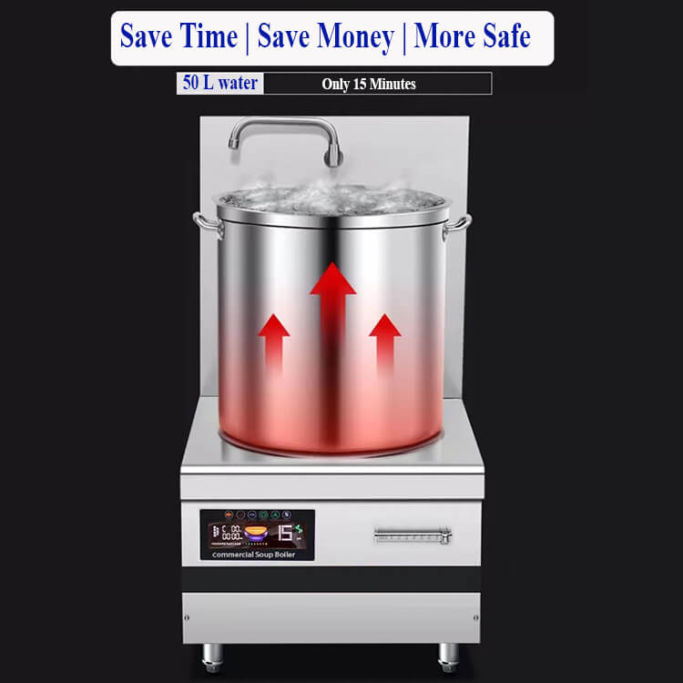 Chef Checking Commercial Induction Stock Pot Burner Safety Features