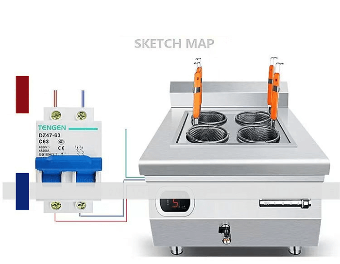 AT Cooker ATT-APST-C5 Table Top Pasta Cooker - Countertop Noodle Cooker 5KW 4 Baskets