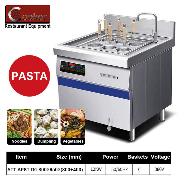 AT Cooker ATT-APST-D6 Restaurant Induction Noodle Cooker - Single Tank 6 Baskets 15KW