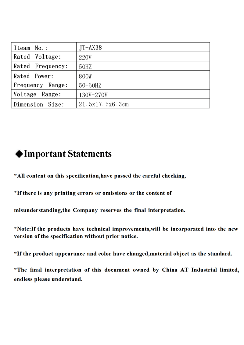 JT AX induction hotplate