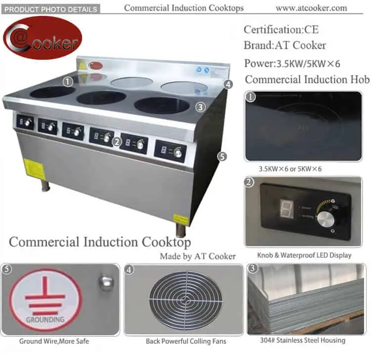 380V waterproof commercial induction range 6 burner